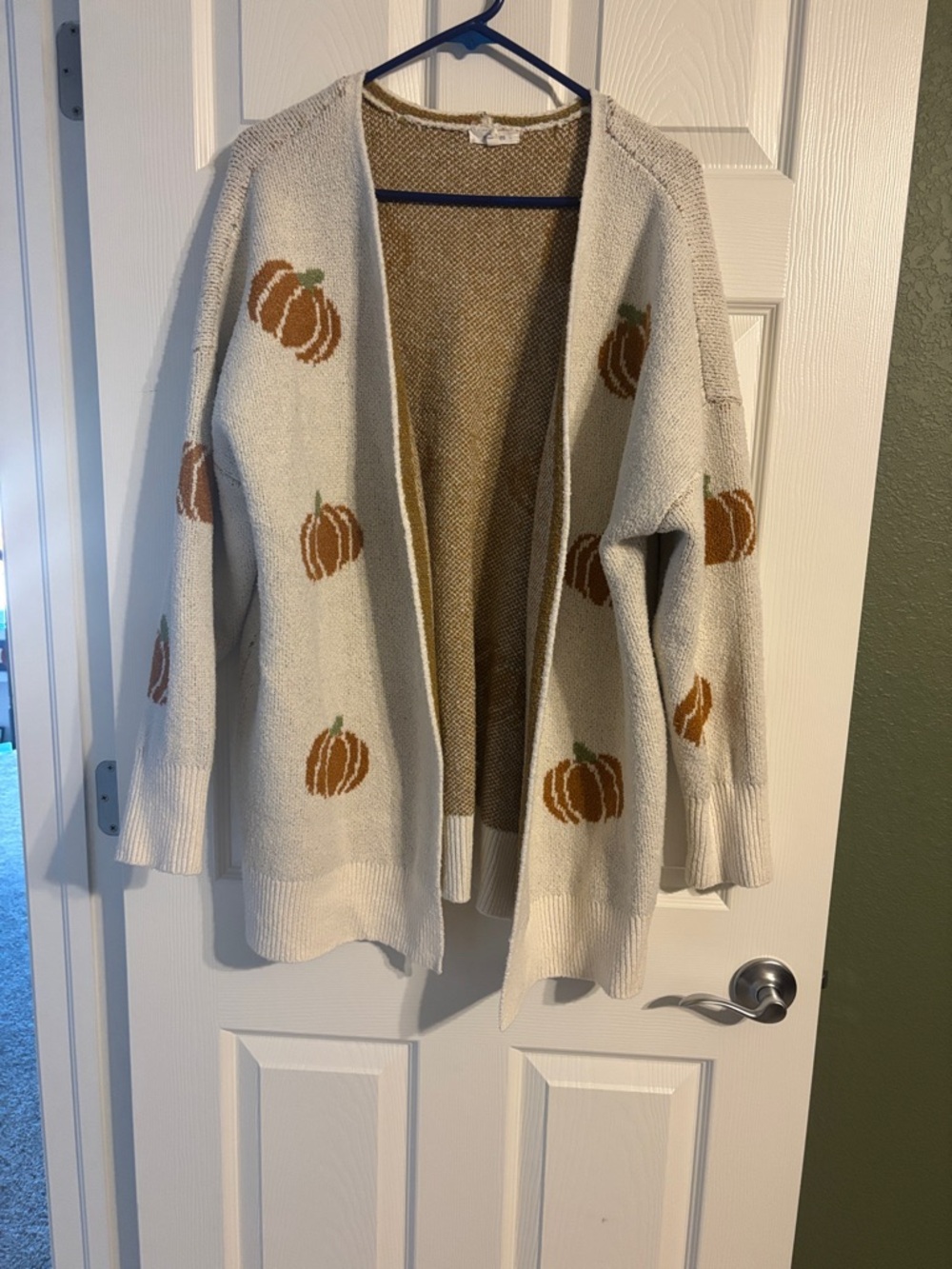 Maurices Cream Cardigan Sweater with Pumpkin Pattern